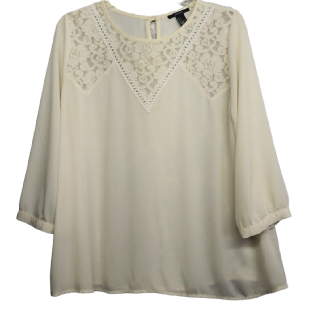 Forever 21 Women's Top 3/4 Sleeves Sheer Blouse Size L